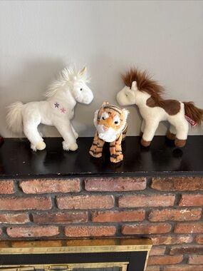Plush Animal Trio - White Unicorn, Orange Tiger & Brown Horse - Soft Cuddle Set